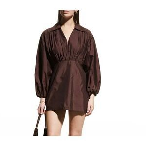 NWT Rohe Novi Pleated Chocolate Brown Balloon Sleeve Mini Dress Women’s 42 / 10